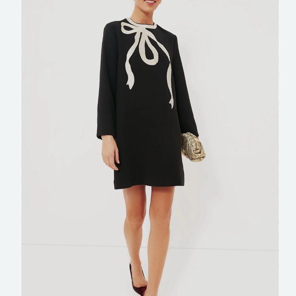 Tuckernuck Black Long Sleeve Dress with White Bow